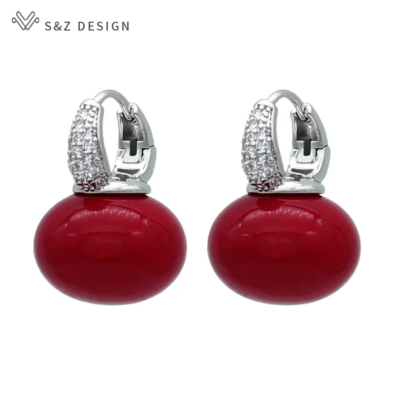 S & Z DESIGN Neue Mode Brot Runde Große Perle Baumeln Ohrringe Für Frauen Hochzeit Schmuck Geschenk Temperament Zirkonia Eardrop – Detail 20