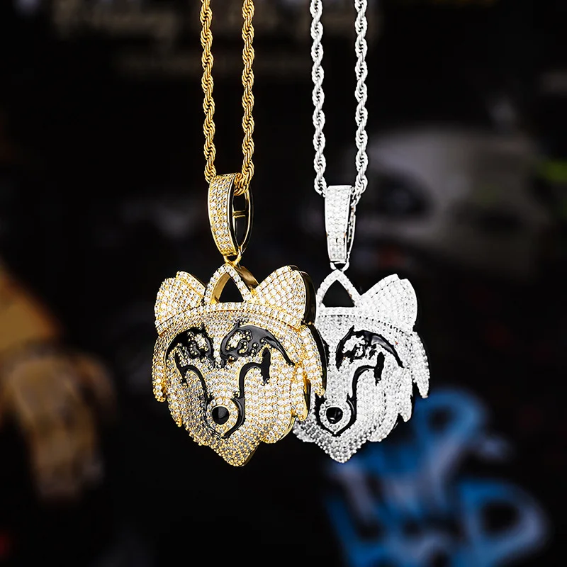 Hip Hop AAA CZ Stone Paved Bling Iced Out Wolf Head Pendants Necklace for Men Rapper Jewelry Drop Shipping