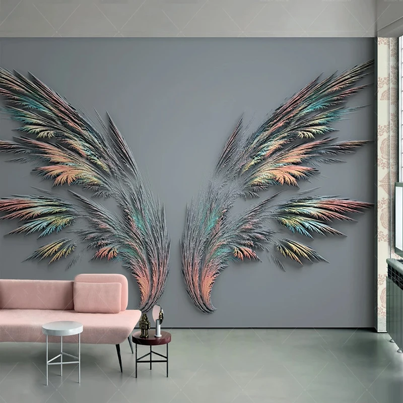 Modern Fashion 3D Relief Feather Wings Mural Wallpaper Living Room Bedroom Abstract Art Background Wall Sticker Waterproof Mural