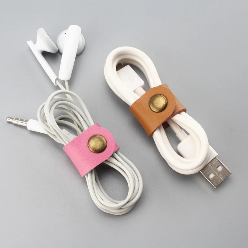 Genuine Leather Colorful Earphone Headphone Cable Line Holder Fashion Travel Organizer Packing Accessories