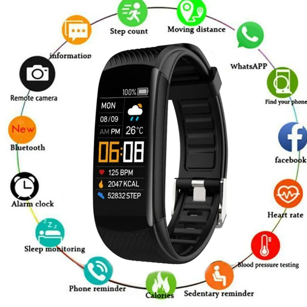 C5S Smart Bracelet Blood Pressure Monitor Men Women Waterproof IP67 Heart Rate Monitor Smart Band Watch Fitness Tracker Bracelet