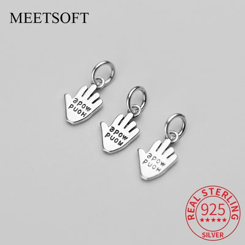 MEETSOFT Vintage Hand Letter 925 Sterling Thai Silver Charms of DIY Handmade Making Finding Jewelry Components Accessory