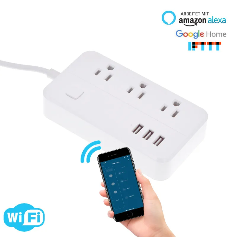 

Wifi Smart power strip 3 US works with alexa googlehome multi plug four takes 3 AC Socket 3 USB voice contro