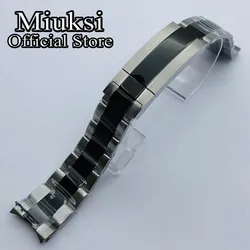 Miuksi-男性用ステンレススチール製時計ストラップ,折りたたみ式バックル,20mm,シルバーとブラック,316l