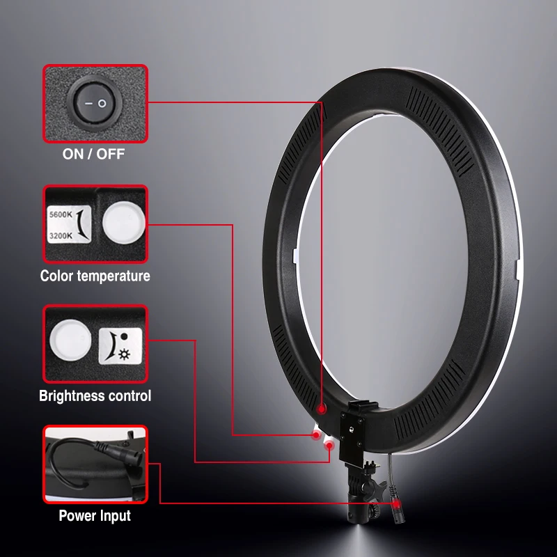 Anillo de luz LED con trípode, accesorio fotográfico de iluminación de 18 pulgadas con soporte para móvil, perfecto para selfis, vídeos en directo de Youtube, Tik Tok y Vlog