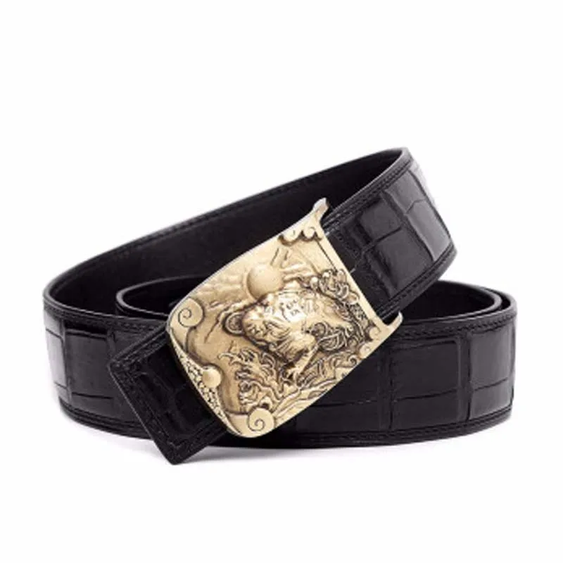 VVBrown   male crocodile belt  Plate buckles men belts   business  leisure  Smooth buckle  belts