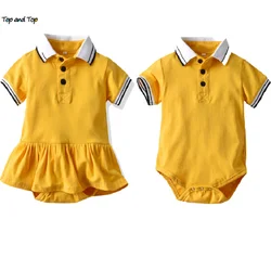 Top En Top Mode Broer En Zus Bijpassende Zomer Outfits Korte Mouw Casual Baby Jongens Romper, schattige Baby Meisje Jurken