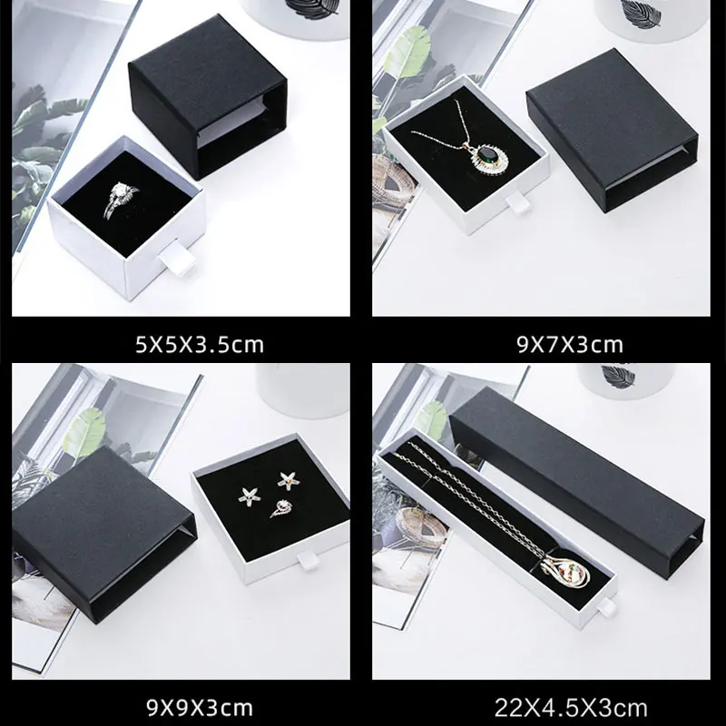 Custom Black White Kraft Paper Box for Packaging Earring Jewlery Box Gift Cardboard Boxes DIY Jewelry Display Storage Drawer Box