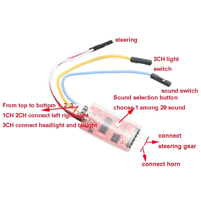 3.6V-6V Sound Light Module Simulation Turn to Jump Lamp LED 4P Cable Connect Receiver for DIY Toy RC Models Assemble Accessories