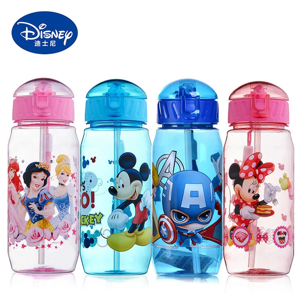 Disney myszka Mickey Minnie dziecięcy plastikowy kubek kubek ze słomką studenci butelka do picia wody dla chłopca 450ml