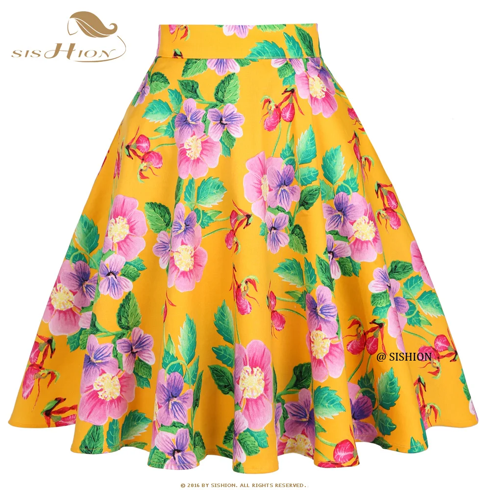 

Falda plisada Harajuku Skirt VD0020 Vintage 50s 2021 Summer New Vintage Punk Jupe Women Orange Floral Print Beach Skirt