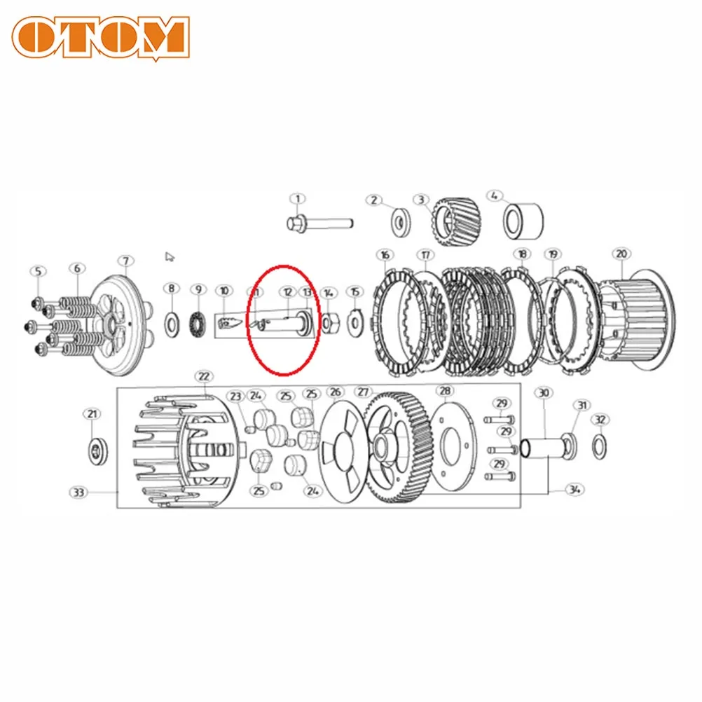 OTOM Motorcycle Clutch Hub Ejector Rod Release Pin Top Crown Bar Post For YAMAHA DT230 MT250 2-Stroke Off Road Engine std Parts