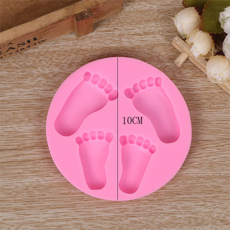 4 Holes Baby Foot Shape Silicone Cake Mold DIY Party Cupcake Topper Fondant Cake Decorating Tools Candy Chocolate Gumpaste Mould