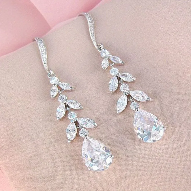 Huitan Aesthetic Bridal Dangle Earrings for Wedding Luxury Crystal Cubic Zirconia Fashion Design Women’s Earrings 2021 Jewelry