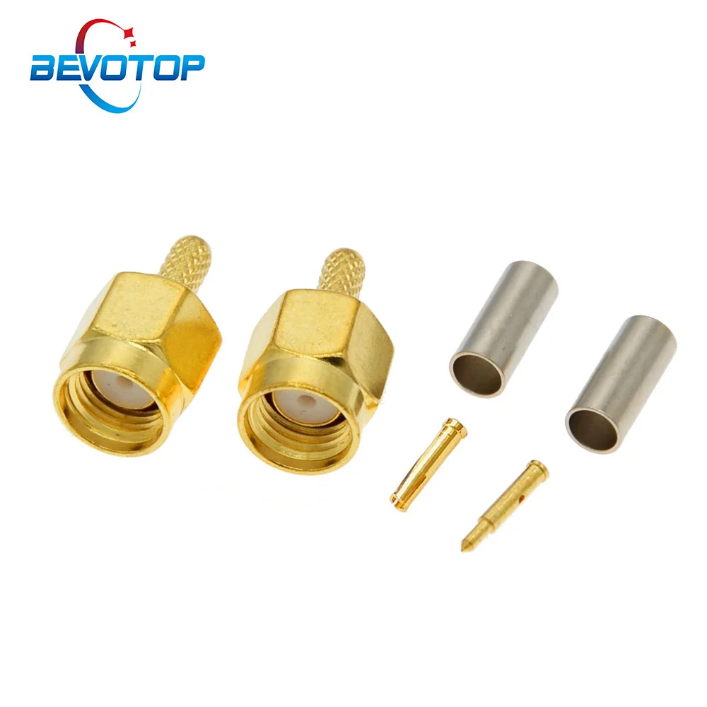 

100pcs/lot SMA Male Plug Or RP-SMA Male Plug Center Nut Bulkhead Crimp RG174 RG316 LMR100 RF Connector Gold Plated