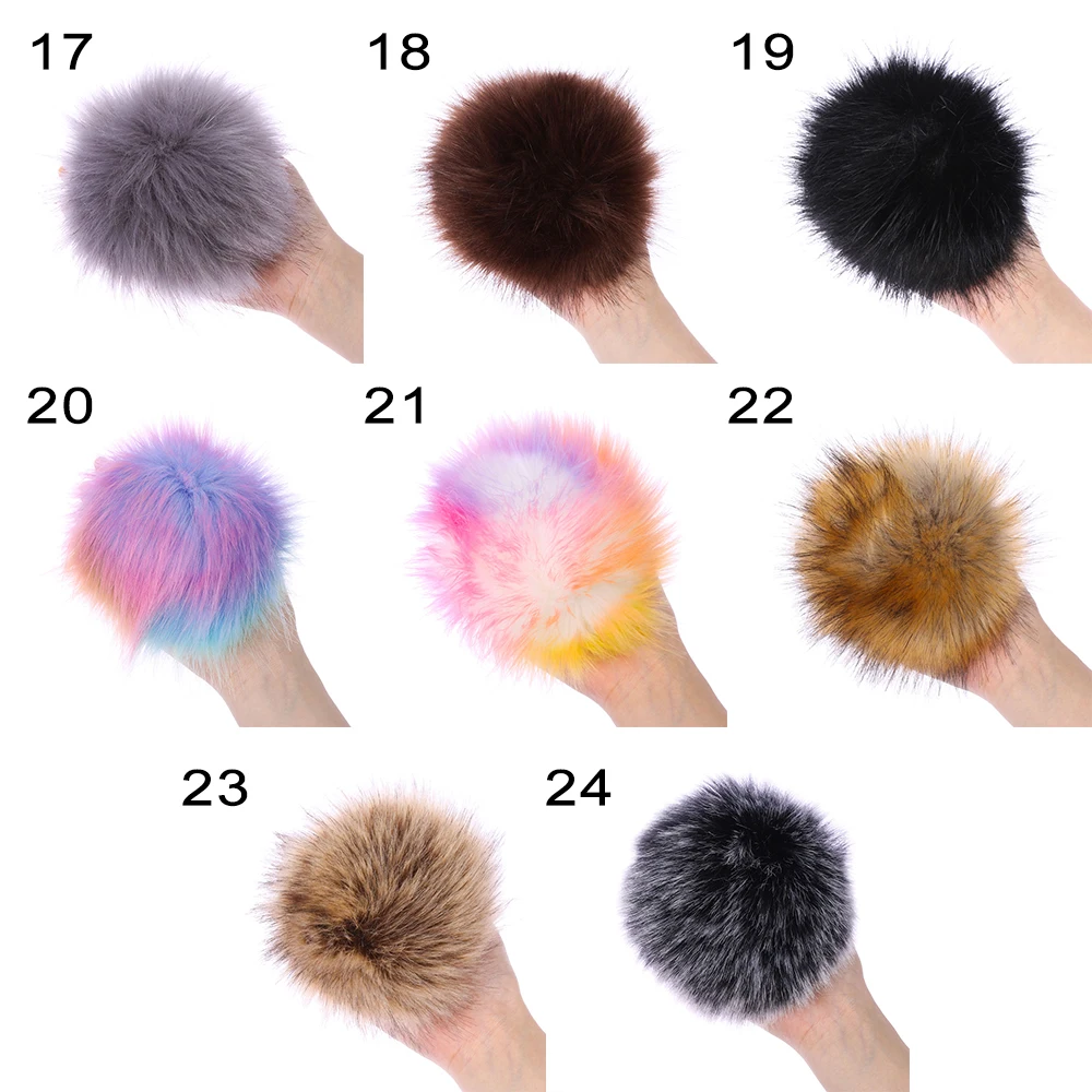 15cm New Big Pom Beanies Cap Fur Pompom Imitation Knitted Hat Skullie