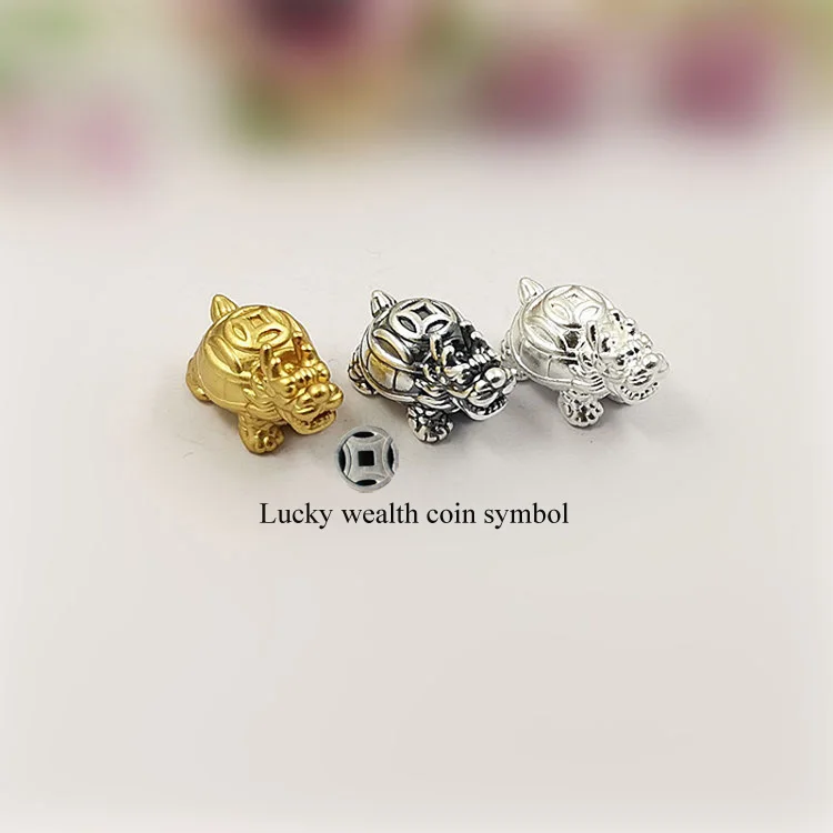 100% 3D 999 Silver Fengshui Wealth-Turtle Beads Pure Silver Good Luck Jewelry Loose Beads DIY Bracelet Beads