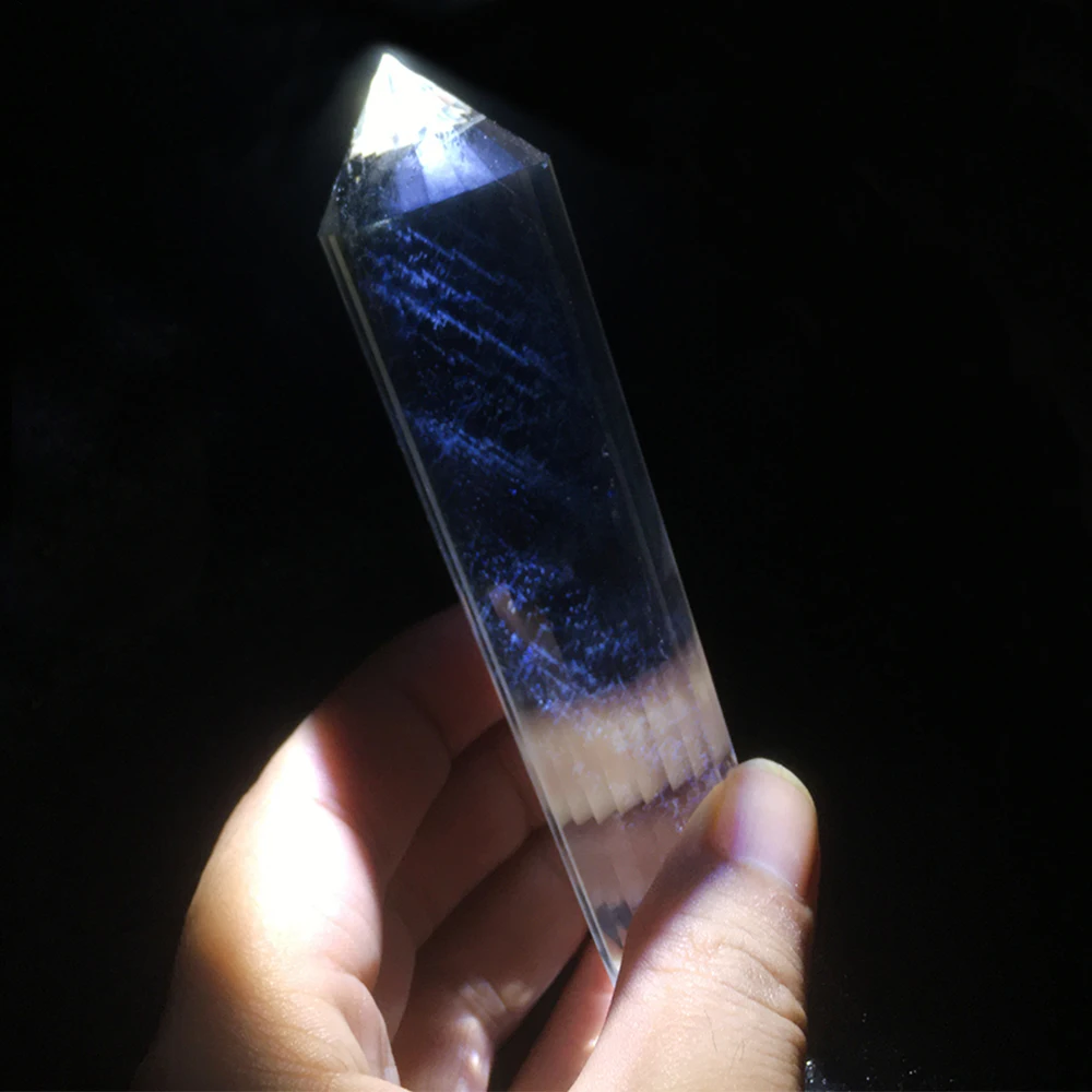 

Top Quality 24 Sided Clear Quartz Vogel Style Wand Double Point Blue Angel Feather Wand Inspired Spiritual Reiki Healing Crystal