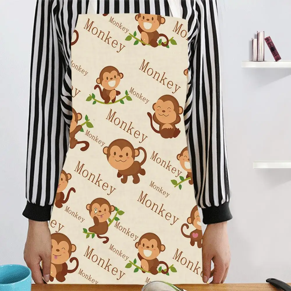 Cat Animals Printed Kitchen Aprons for Women Kids Sleeveless Dolphin Elephant Cotton Linen Bibs Cooking Baking Cleaning Tools