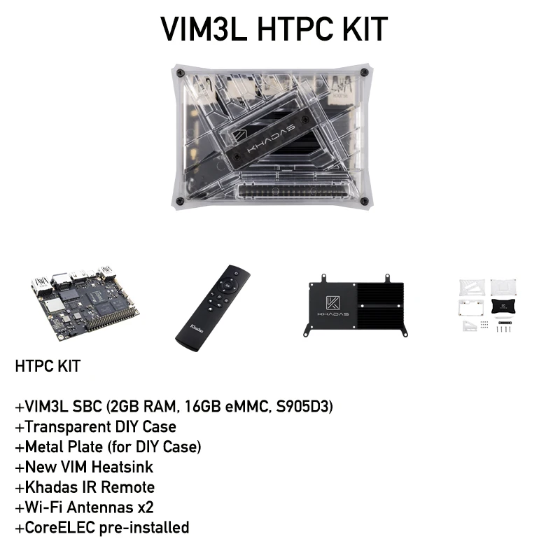 Tiens adas VIM3L HTPC Peugeot: Amlogic S905D3-N0N SBC Single Board Computer with DIY Case Heatsink IR Remote Metal Plate Mini Computer