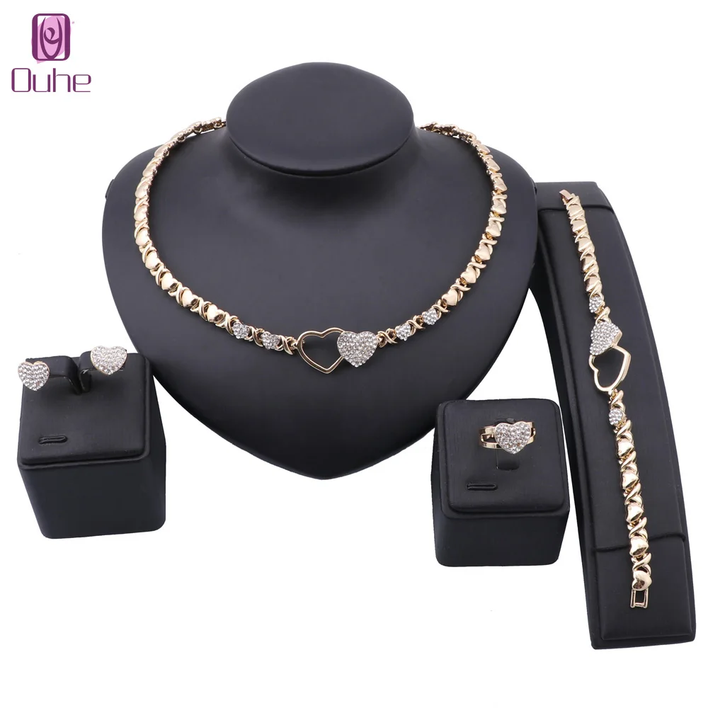 

Women Fashion Star Heart Crystal Necklace Bracelet Wedding Party Elegant Earrings Ring Classic Jewelry Sets