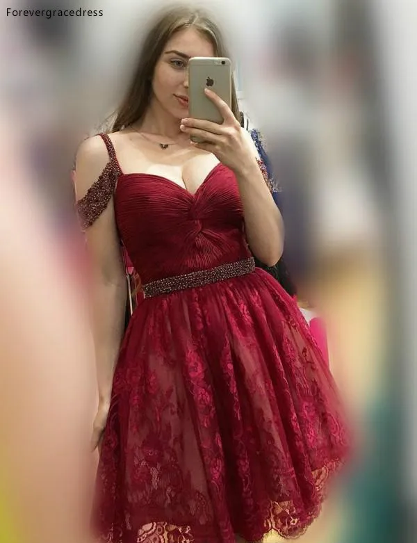 ลูกไม้สั้นพรหมชุดสายปิดไหล่เซ็กซี่สีดำสีชมพู Burgundy Holiday Club Homecoming Party Dress Plus ขนาดที่กำหนดเอง