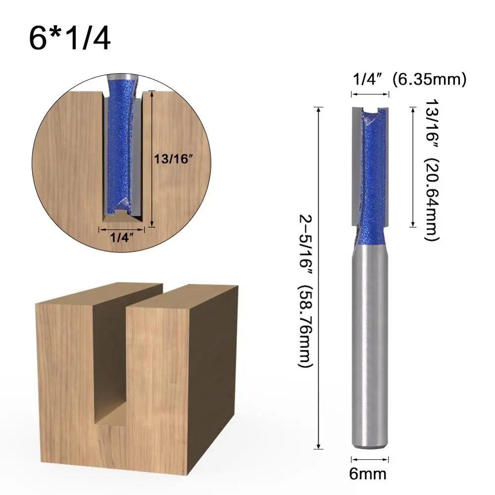 1PCS 6mm Shank Straight Woodworking Router Bit Set Carpenter Milling Cutter 1/4″,5/16″,3/8″,1/2″Cutting Diameter