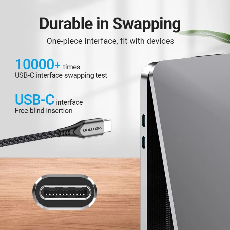 Vention USB C to USB C타입 케이블, 맥북 프로용 고속 충전 4.0, 샤오미 미 10, PD 60W, 100W