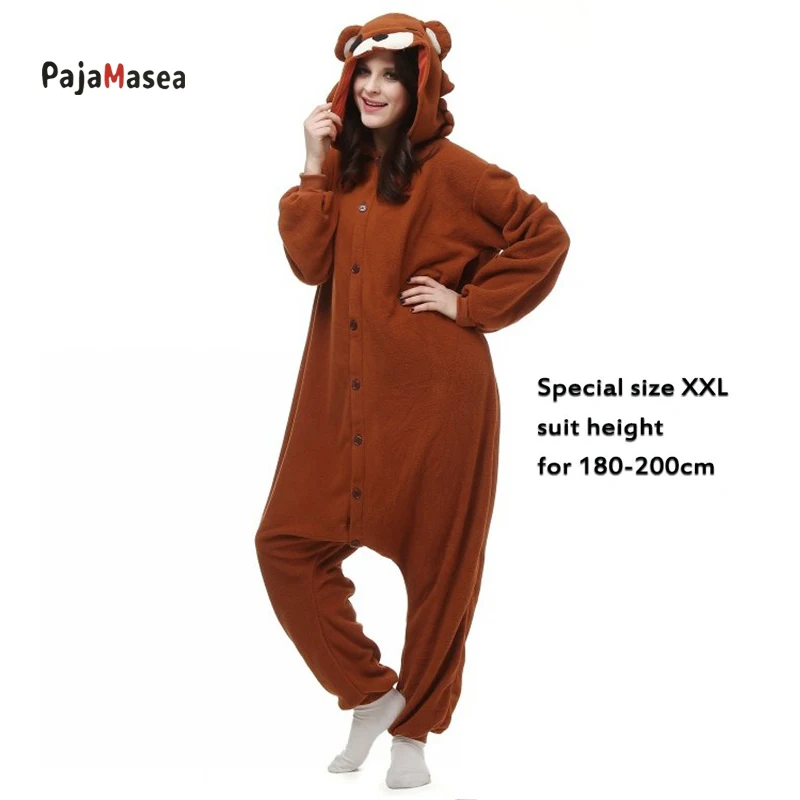 Pijama de oso de Large180-200cm Extra para hombre y mujer, mono de Animal de lana, disfraz de Halloween, mapache marrón, Kigurumi