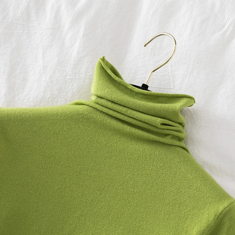 Pull Femme 2021 Solid Slim Soft Sweater Women Autumn Winter Pile Collar Long Sleeve Pullover Womens White Knitted Ladies Tops