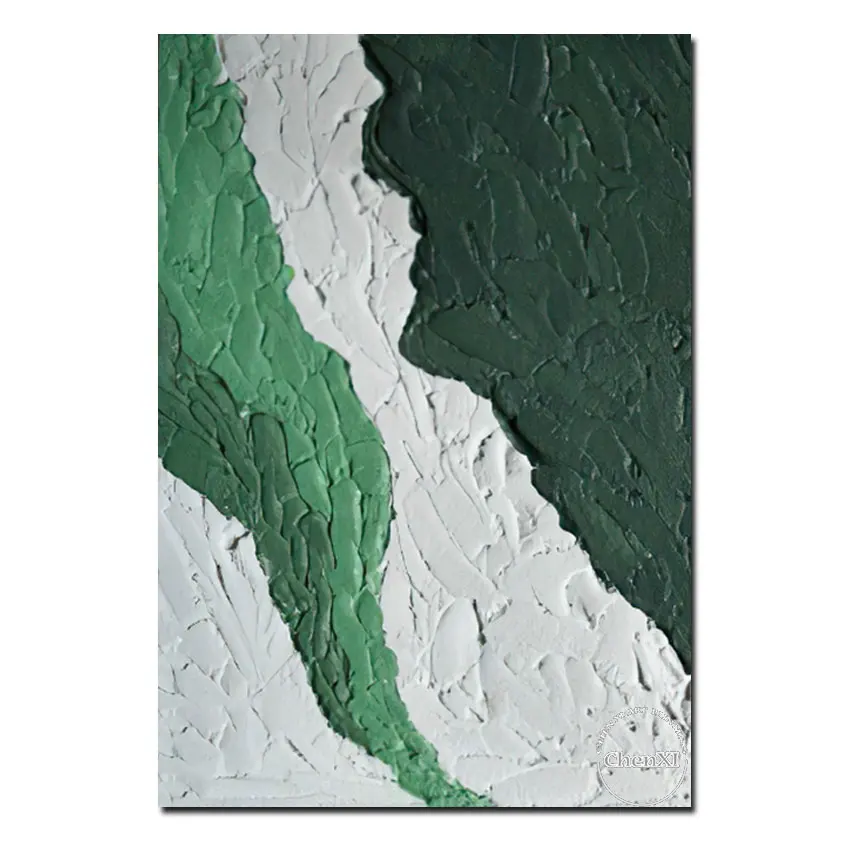 

Hotel Decor, Unframed, Green And White Acrylic Textured Abstract Paintings Art, Hand Drawing Wall Picture, Modern Canvas Artwork