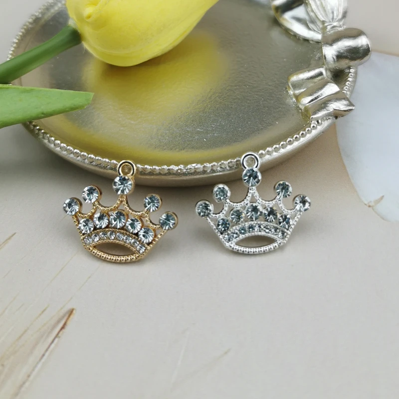 

10 шт. блестящие Подвески Стразы в форме короны из сплава ювелирные изделия DIY ожерелье браслет серьги брелок плавающий 22*25 мм