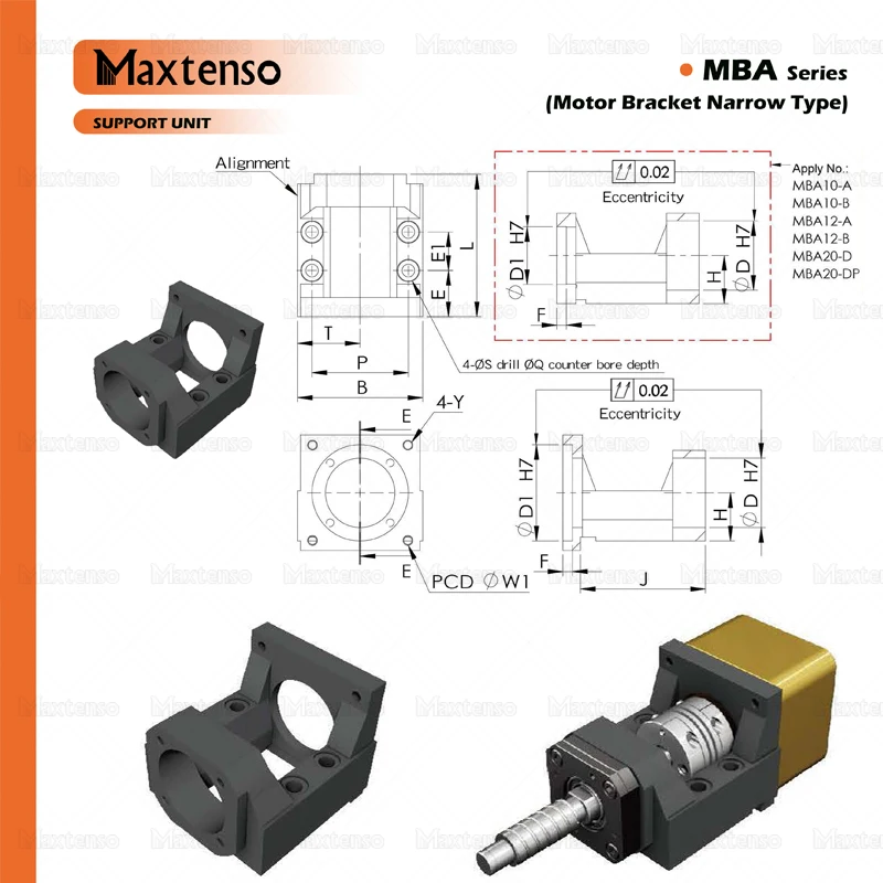 Imagem -04 - Maxtenso Mba Suporte do Motor de Parafuso da Esfera Carcaça do Motor Mba6 Mba10 Motor Deslizante Nema17 Nema23 Nema34 1204 1604 1605 Fkbf