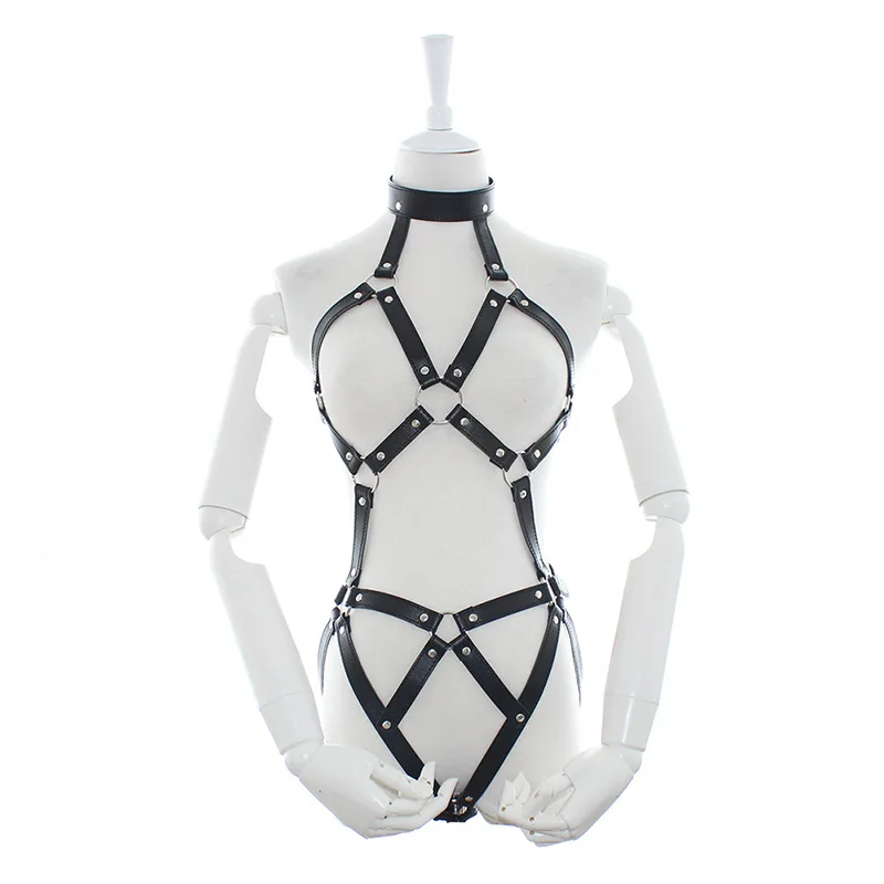 Sexy Women PU Leather Full Harness Restraint Set Bdsm Bondage Gear Lingerie Goth Fetish Harness Halloween Costume Erotic Set