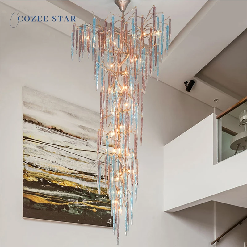 Luxury LED Chandeliers Lighting Modern Copper Colorful Glass Brass Lamps Lustre Living Room Hotel Staircase Villa Indoor Lights