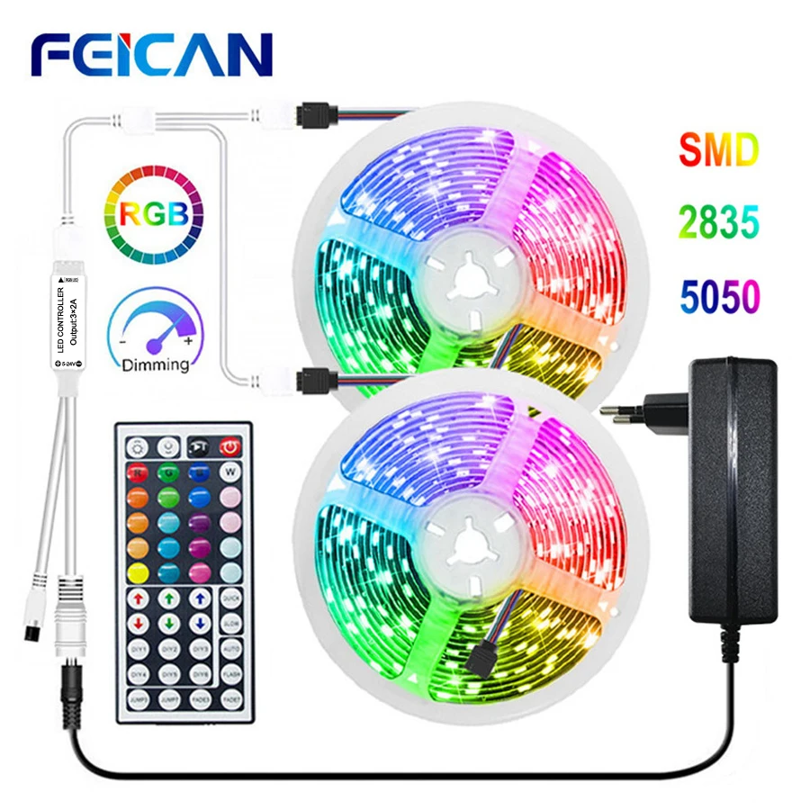 Светодиодная лента RGB светильник 12 В SMD2835 SMD5050 5 м 10 м 15 м 20 м гибкая лента лампа Водонепроницаемая с батареей пульт дистанционного