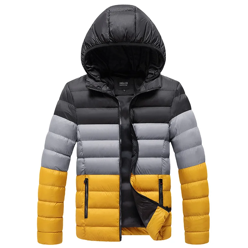 

Autumn Winter Jacket Men Casual Cotton Padded Coat New Striped Hooded parkas Male Fashion Warm Windproof Jacket Men