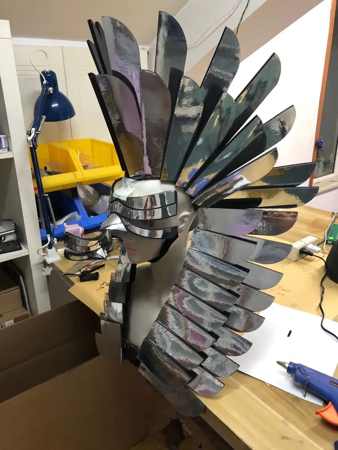 Adereços criativos para performance em palco, cocar de águia prateada, festa de cosplay de halloween