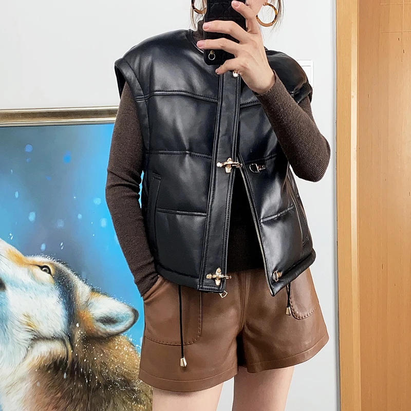 2023 New Arrival Women Fashion 100% Genuine Leather Down Vest