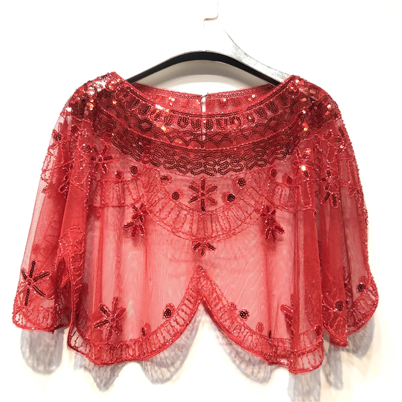 Elegant Baroque Sequin Embroidery Shawl - 1920s Flapper Party Cover Up - Solid Color & Breathable Mesh