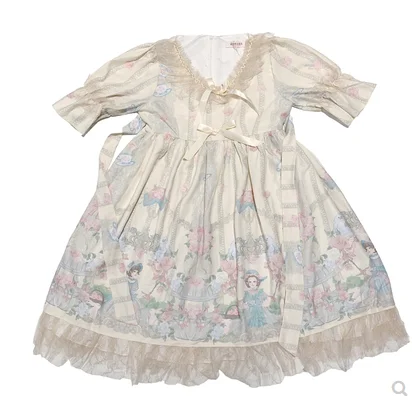 Robe douce à volants pour filles, cosplay japonais, vintage, kawaii, princesse, fête du thé, gothique, mignon, imprimé de nœud papillon, taille haute