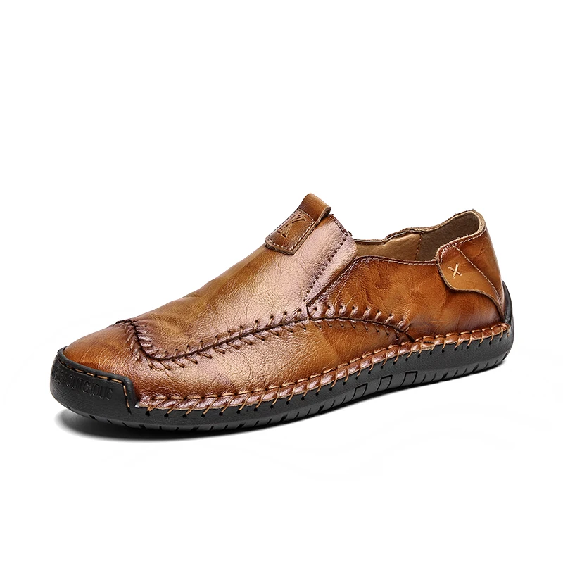 New Handmade Genuine Leather Men Casual Shoes Luxury Brand Men\'s Loafers Fashion Non-slip Black Flat Moccasins Big Size 38-48
