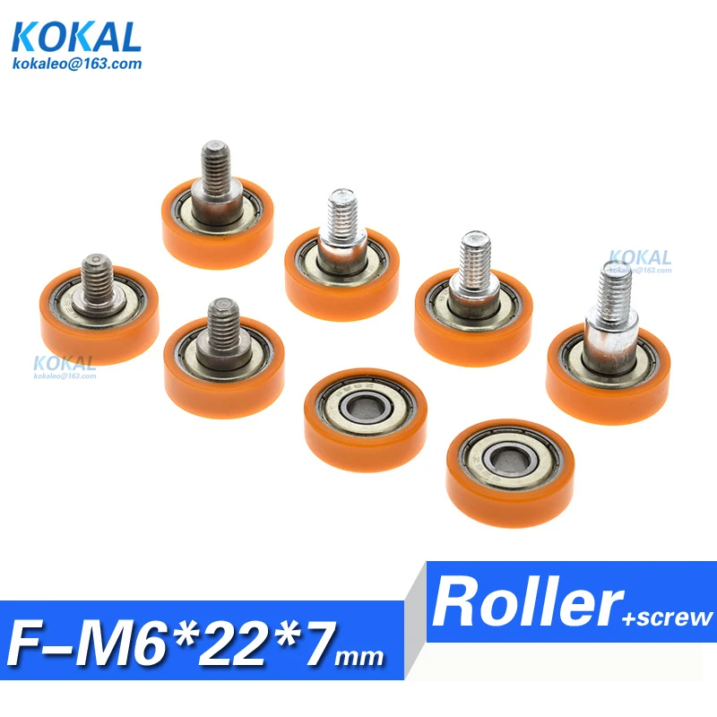 [F0622-7]HIGH QUALITY 1PCS 626zz 696 ball bearing coated with POM plastic PA low noise sliding wheel M6*22*7 screw orange wheel