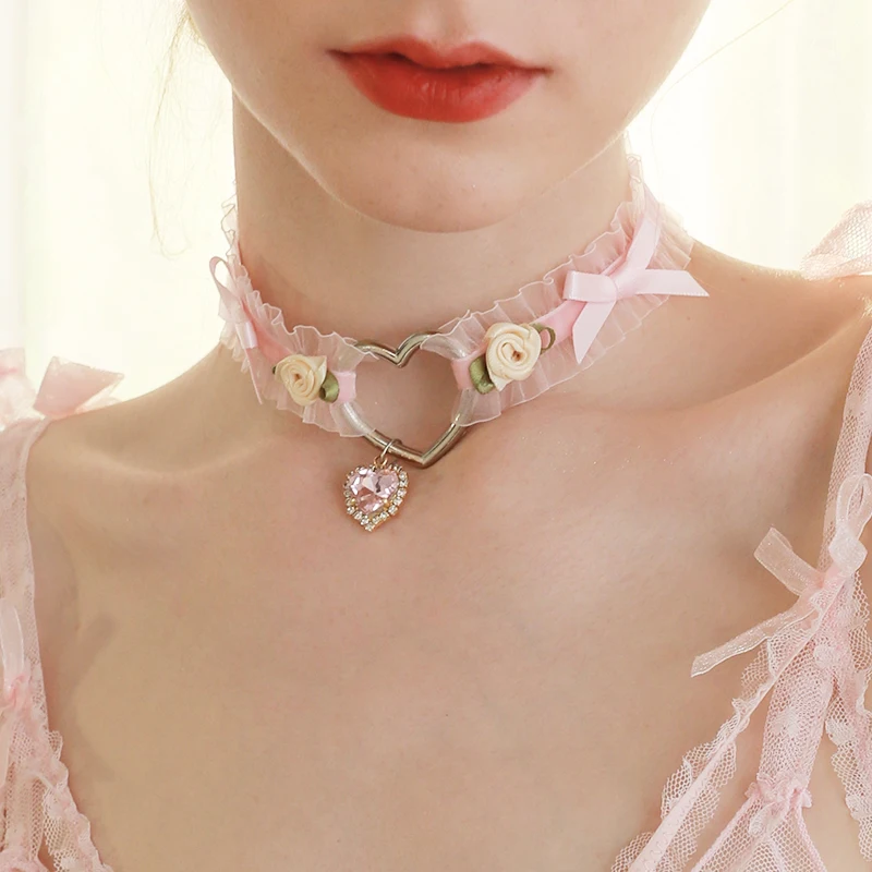 Harajuku Zachte Lolita Meisje Hart Handgemaakte Boog Rose Retro Ketting Accessoires Q 511