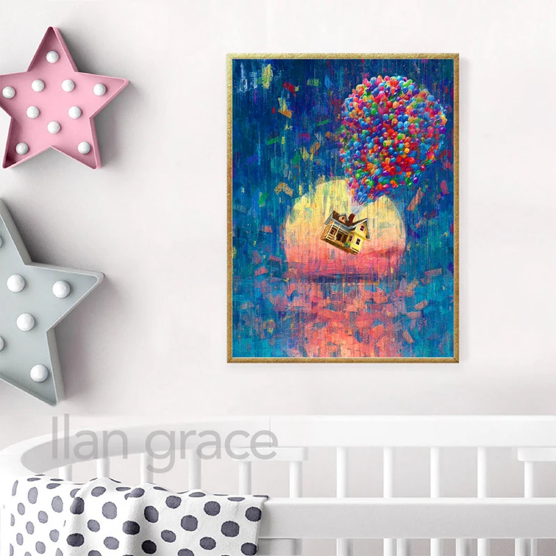 Balloon House UP Movie Print Pixar Poster Oil Painting Wall Art Canvas Painting Adventure Travel Posters Nursery Kids Room Decor image 4