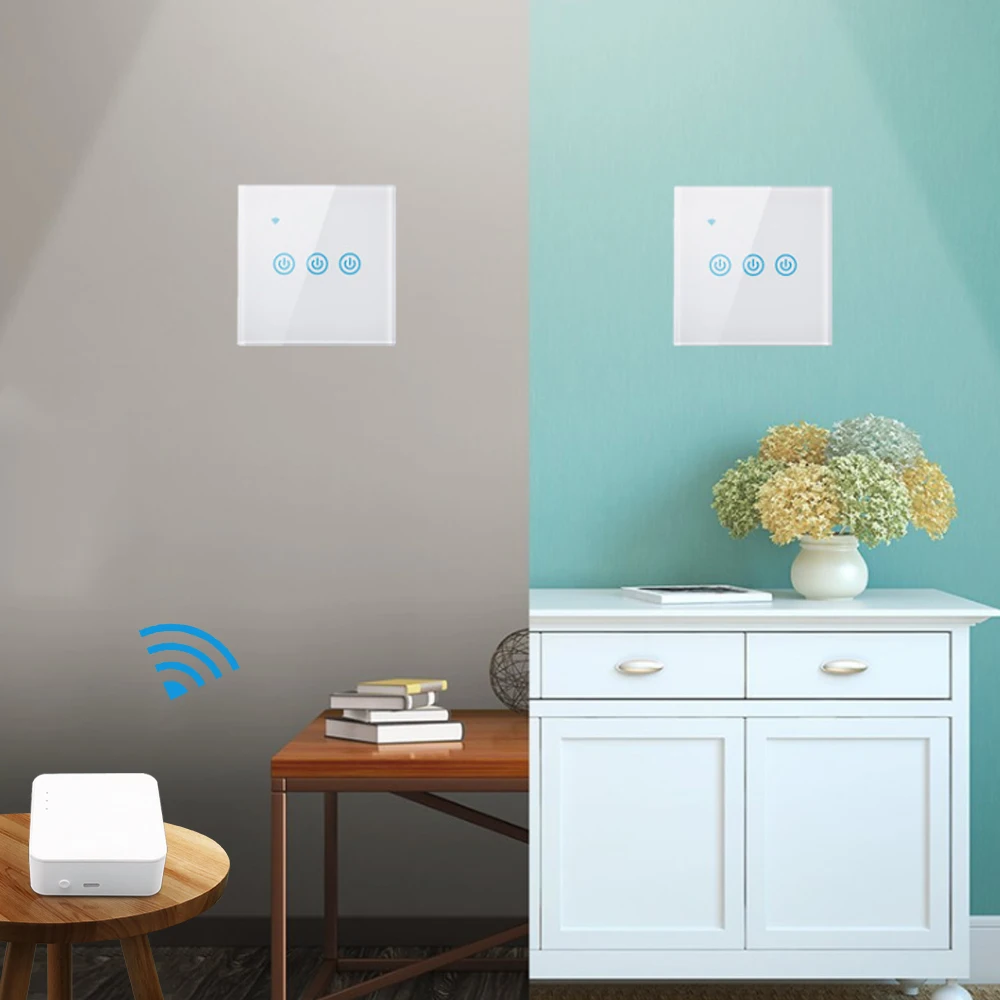 Tuya Zigbee Interruptor de Luz Inteligente, UE 1, 2, 3, 4 Gang, Wall Touch Screen, Fio Neutro, Funciona com Alexa, Google Home