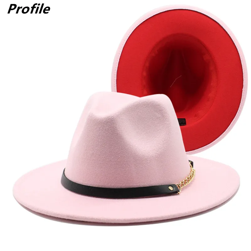 

Pink Fedora hat double-sided color church couple jazz hat various accessories unisex autumn and winter hat шапка женская