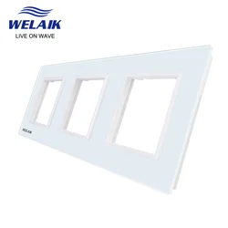 WELAIK  EU 3Frame 222*80mm White Wall Socket Outlet Square Hole Crystal Tempered Glass Panel Only DIY Parts  A3888W1