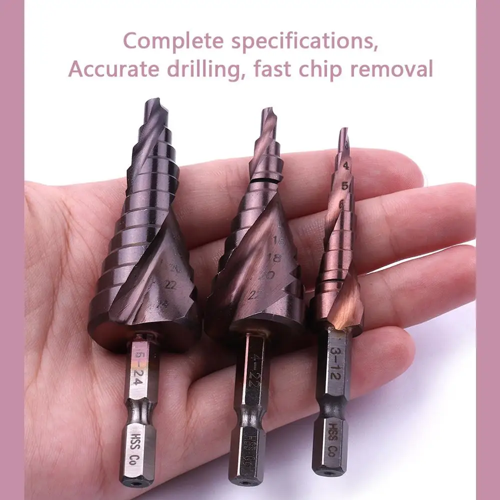 

3Pcs 3-12 4-22 6-24mm M35 5% Cobalt HSS Step Drill Bit High-Speed Steel Cone Hex Shank Metal Drill Bits Tool Hole Cutter Drill