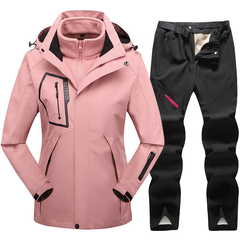 Women Ski Suit 3 in 1 Jacket+Pants Winter Breathable Warm Sports Waterproof Windproof Skiing and Snowboarding Suits Snow Wear